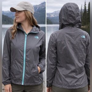 The North Face Cyclone Wind Jacket Women's Medium Gray Teal Full Zip Hooded